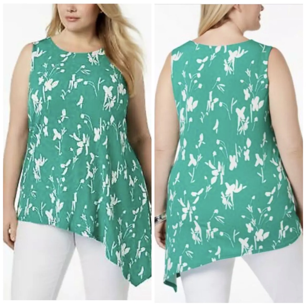 Alfani Asymmetrical Green & White Tank Top Plus Sz